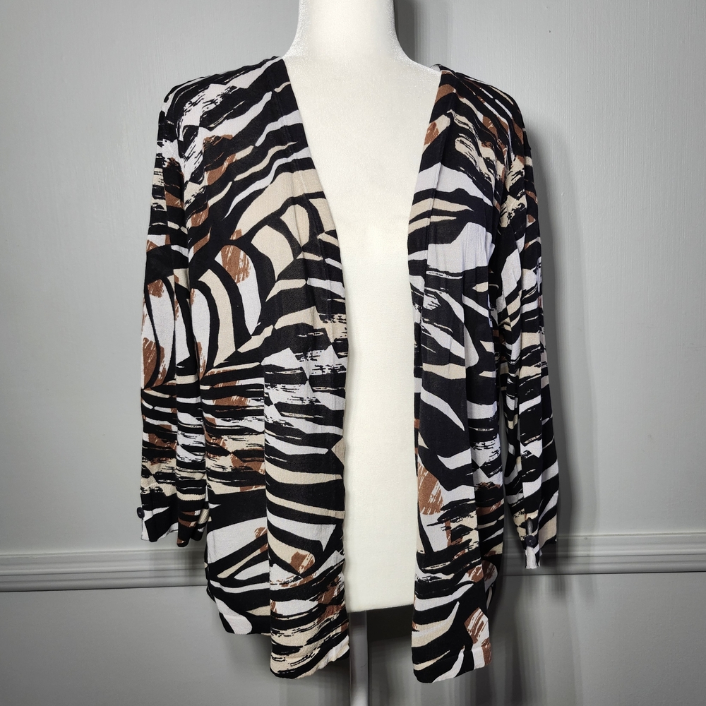 Chico's Abstract Bold Zebra Print Open Cardigan